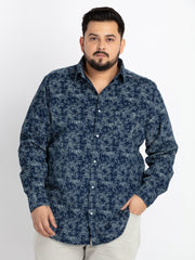 Mens Plus Size Indigo Regular Spread Collar Printed Shirt