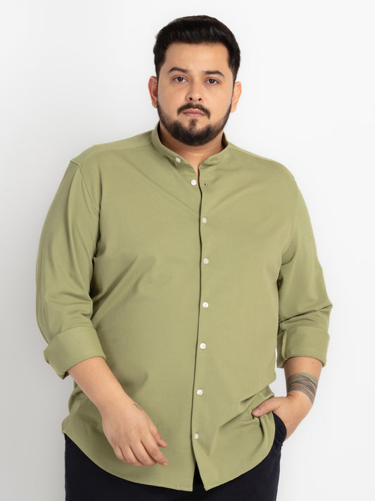 Mens Plus Size Olive Regular Fit Mandarin Collar Solid Shirt