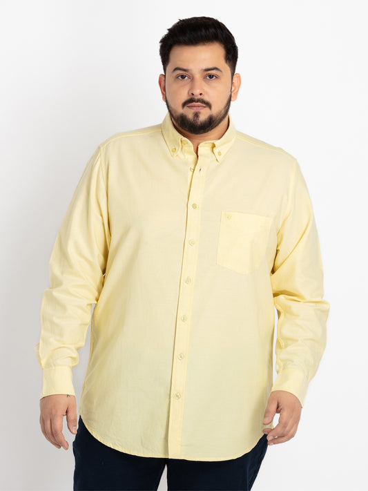 Mens Plus Size Yellow Spread Collar Solid Shirt