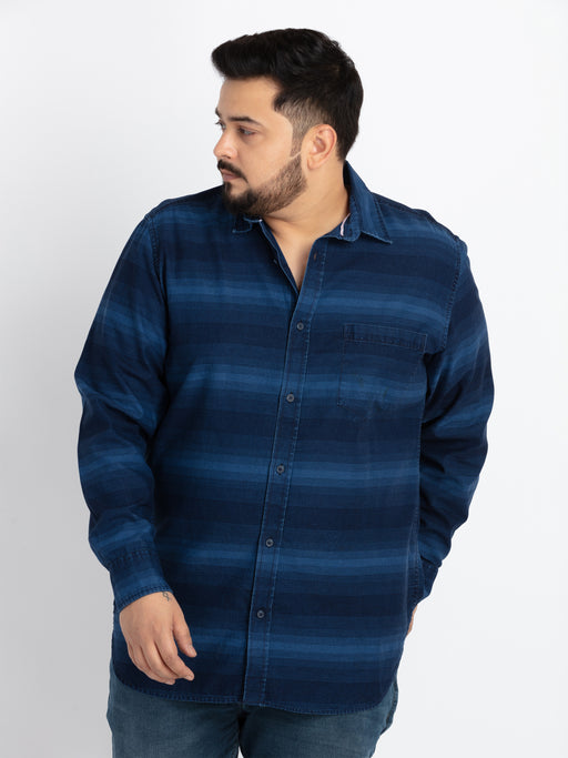 Mens Plus Size Indigo Spread Collar Striped Shirt