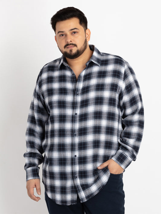 Mens Plus Size Off White Spread Collar Checked Shirt