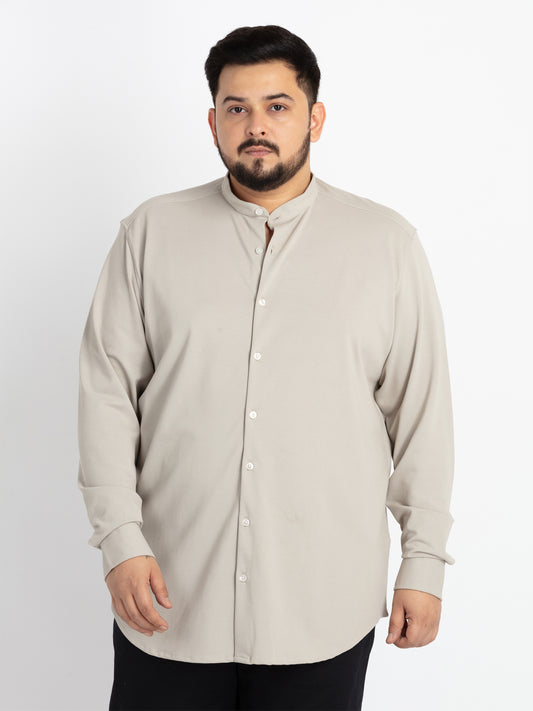 Mens Plus Size Grey Mandarin Collar Solid Shirt