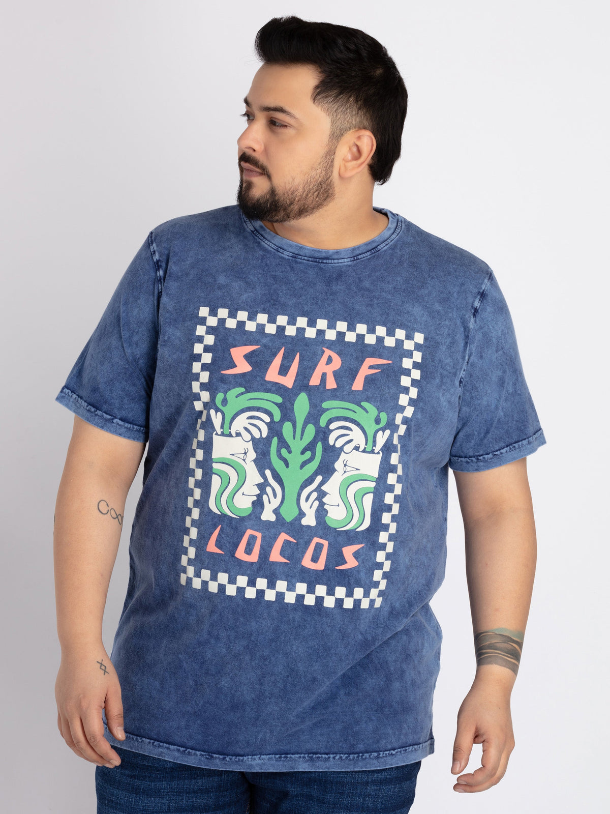 Blue Short Sleeve T-shirt with Round Neck