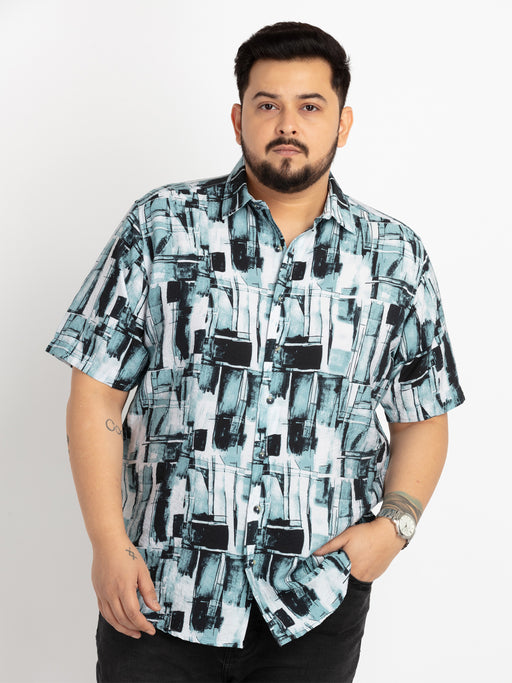 Mens Plus Size Off White Spread Collar Printed Shirt