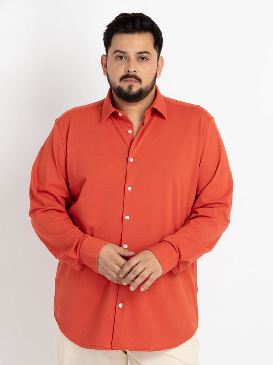 Rust Mandarin Collar Solid Shirt