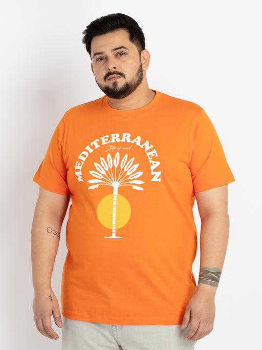 Mens Plus Size Orange Round Neck T-shirt