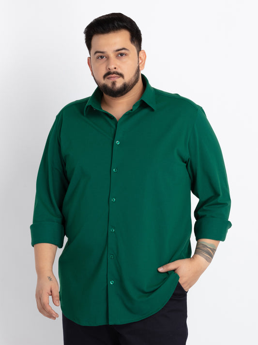 Mens Plus Size Bottle Green Spread Collar Solid Shirt