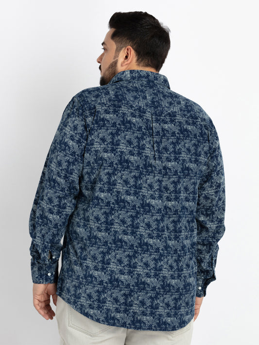 Mens Plus Size Indigo Regular Spread Collar Printed Shirt