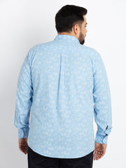 Mens Plus Size Blue Spread Collar Printed Shirt
