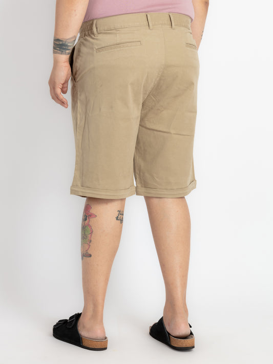 Men’s Khaki Elasticated Twill Walk Shorts with Rolled-Up Hem