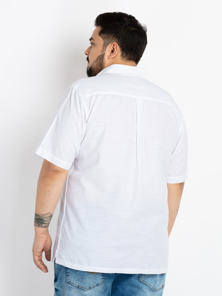 Mens Plus Size White Spread Collar Solid Shirt