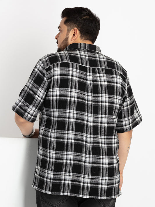 Black Spread Collar Checked Shirt