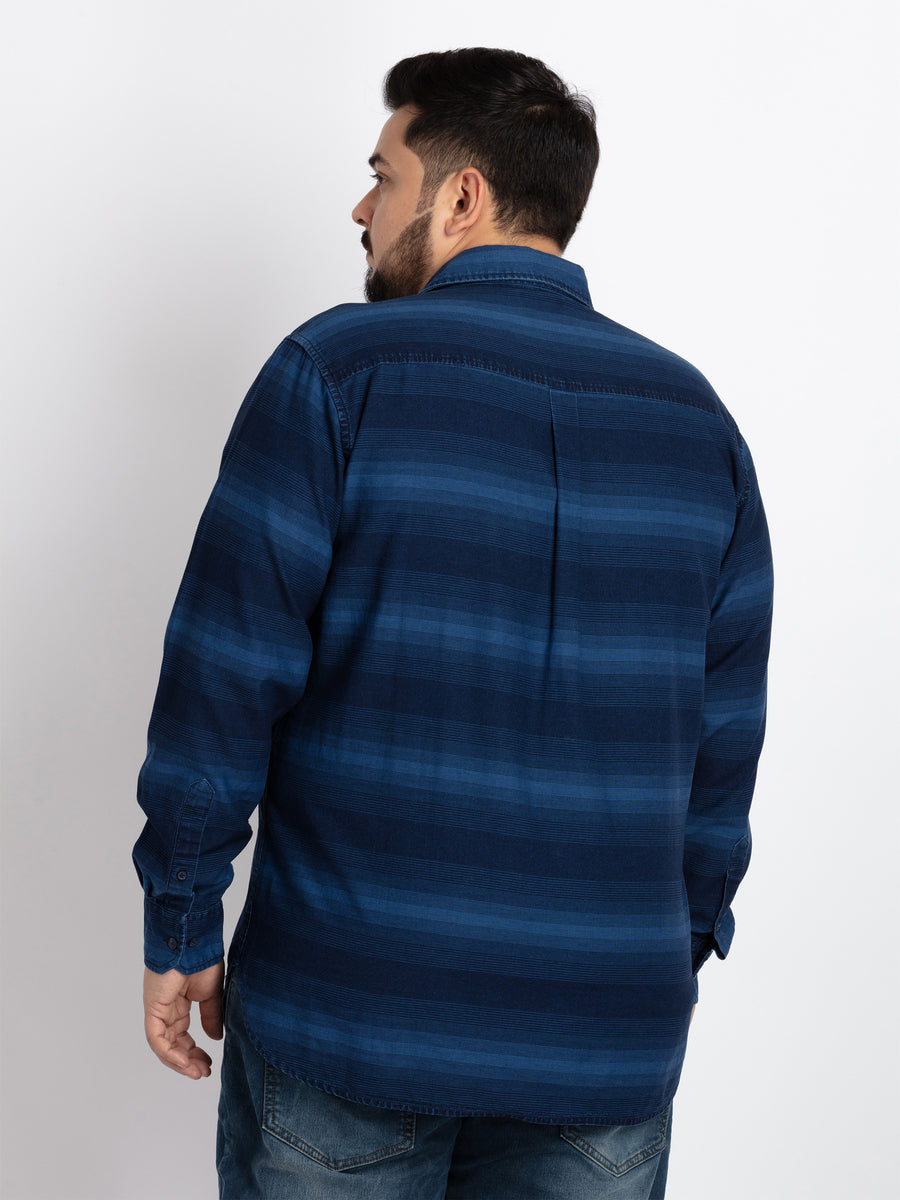 Mens Plus Size Indigo Spread Collar Striped Shirt