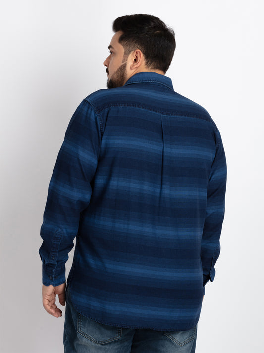 Mens Plus Size Indigo Spread Collar Striped Shirt