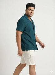 Plus Size Men's Knit Cuban Collar Shirt with Dobby Texture