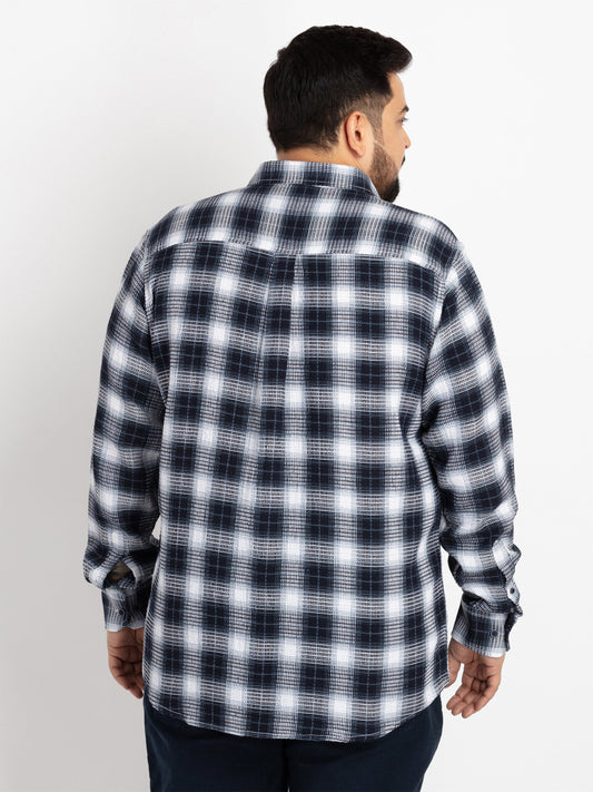 Off White Spread Collar Checked Shirt