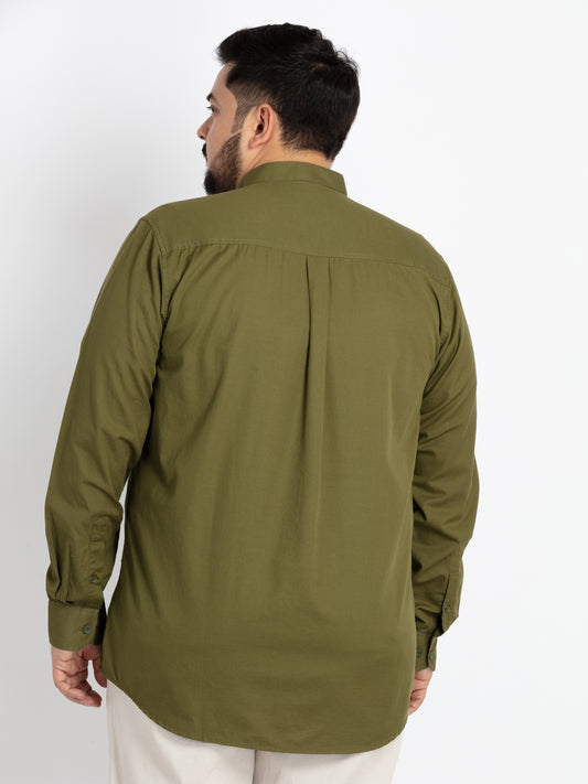 Mens Plus Size Olive Mandarin Collar Solid Shirt