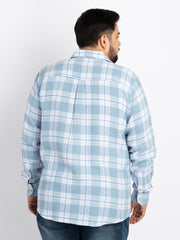 Mens Plus Size Blue Spread Collar Checked Shirt