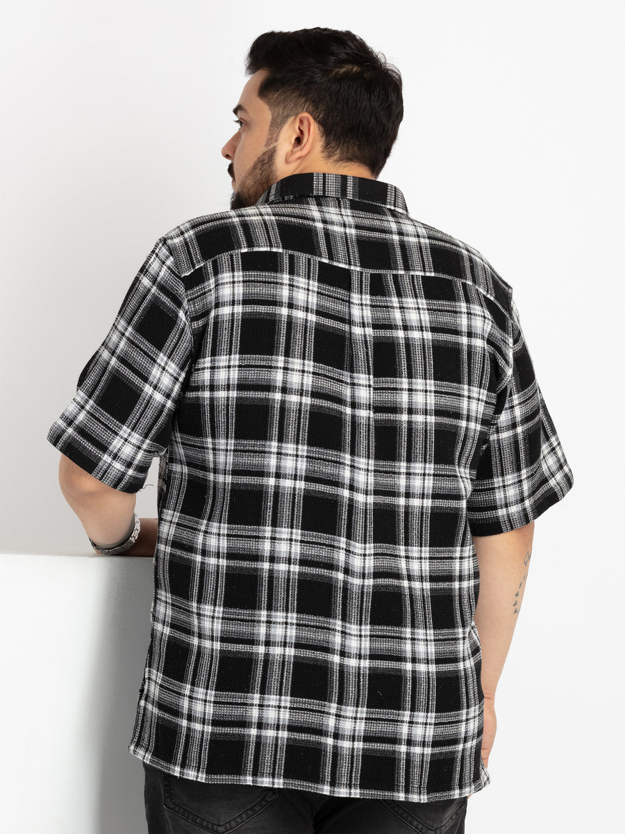 Mens Plus Size Black Spread Collar Checked Shirt