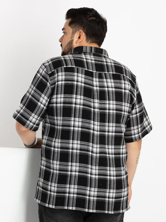 Mens Plus Size Black Spread Collar Checked Shirt