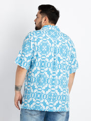 Blue Cuban Collar Printed Shirt