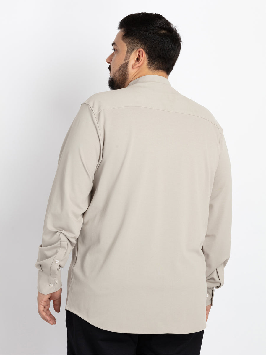 Mens Plus Size Grey Mandarin Collar Solid Shirt