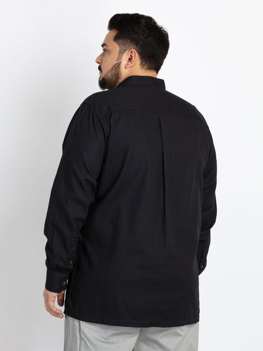 Black Mandarin Collar Self Design Shirt