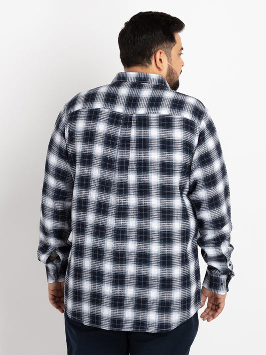 Mens Plus Size Off White Spread Collar Checked Shirt