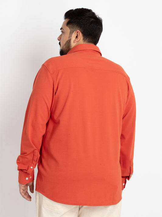 Rust Mandarin Collar Solid Shirt