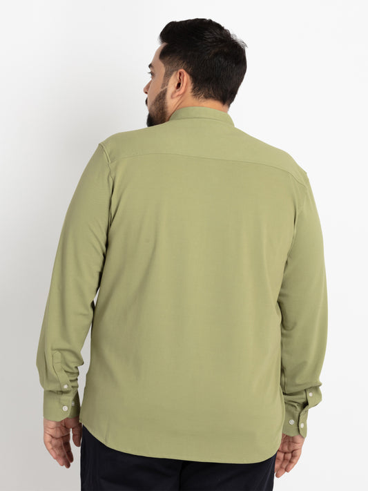 Olive Regular Fit Mandarin Collar Solid Shirt