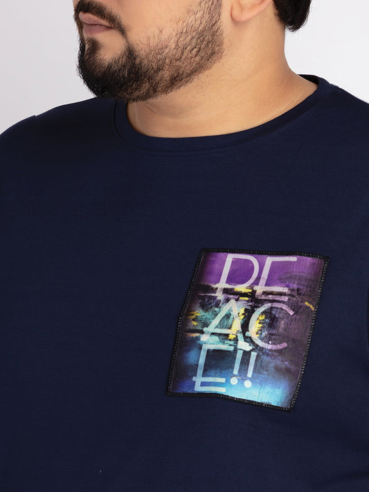 Mens Plus Size Mens Blue Round Neck T-shirt