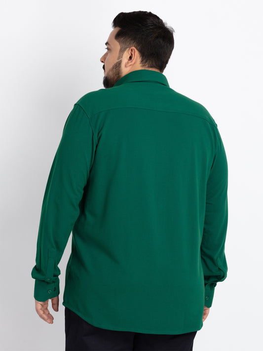Mens Plus Size Bottle Green Spread Collar Solid Shirt