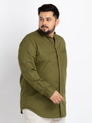 Olive Mandarin Collar Solid Shirt