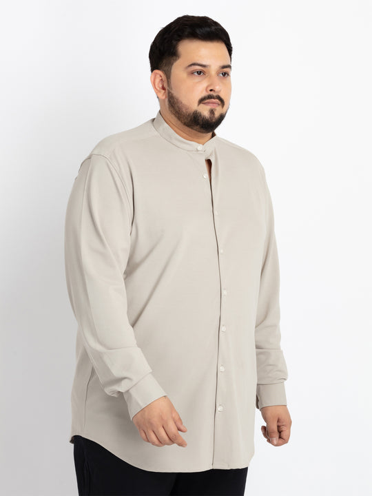 Mens Plus Size Grey Mandarin Collar Solid Shirt