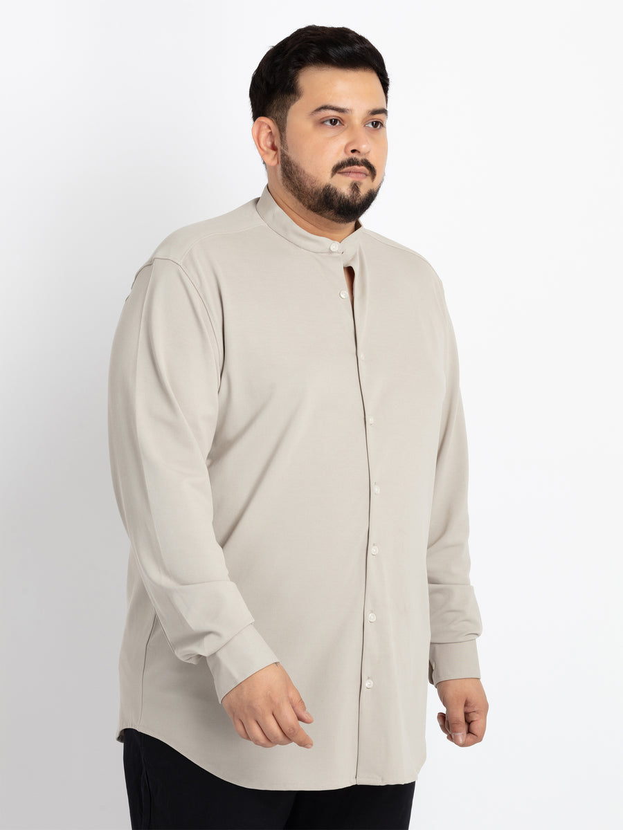 Mens Plus Size Grey Mandarin Collar Solid Shirt