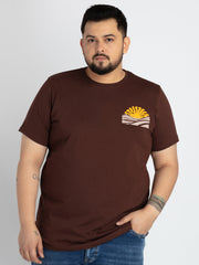 Mens Brown Round Neck T-shirt