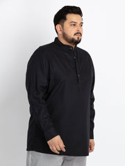 Black Mandarin Collar Self Design Shirt