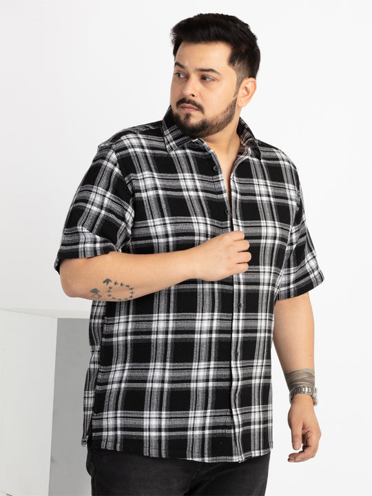 Mens Plus Size Black Spread Collar Checked Shirt