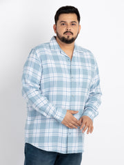 Mens Plus Size Blue Spread Collar Checked Shirt