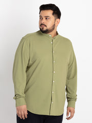 Olive Regular Fit Mandarin Collar Solid Shirt