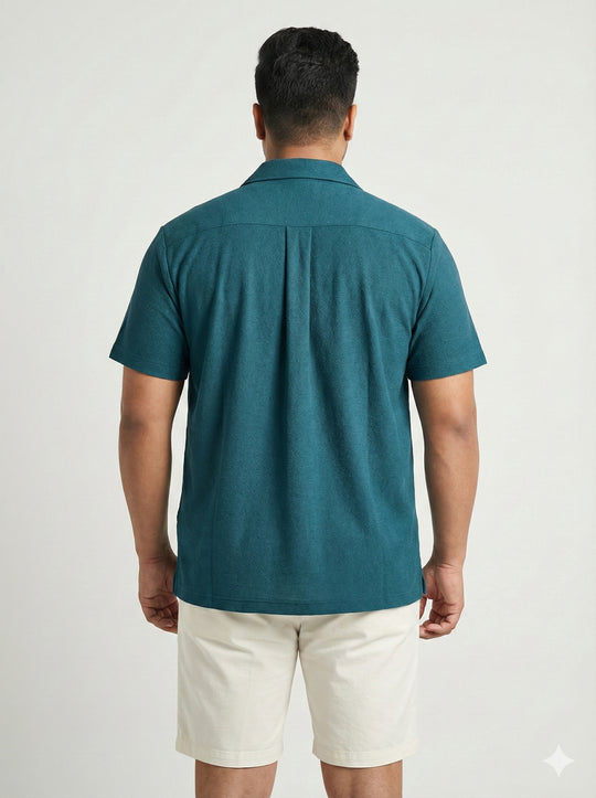 Plus Size Men's Knit Cuban Collar Shirt with Dobby Texture