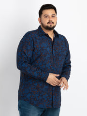 Blue Spread Collar Regular Fit Printed Shirt