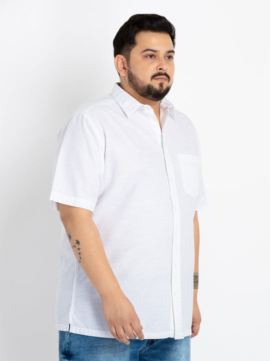 Mens Plus Size White Spread Collar Solid Shirt