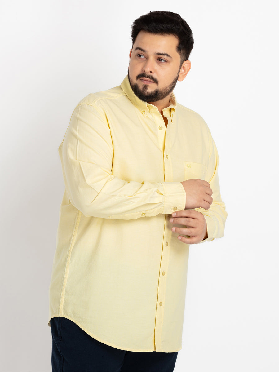 Mens Plus Size Yellow Spread Collar Solid Shirt