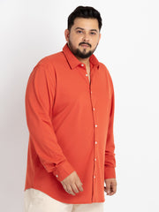 Rust Mandarin Collar Solid Shirt