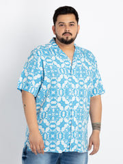 Blue Cuban Collar Printed Shirt