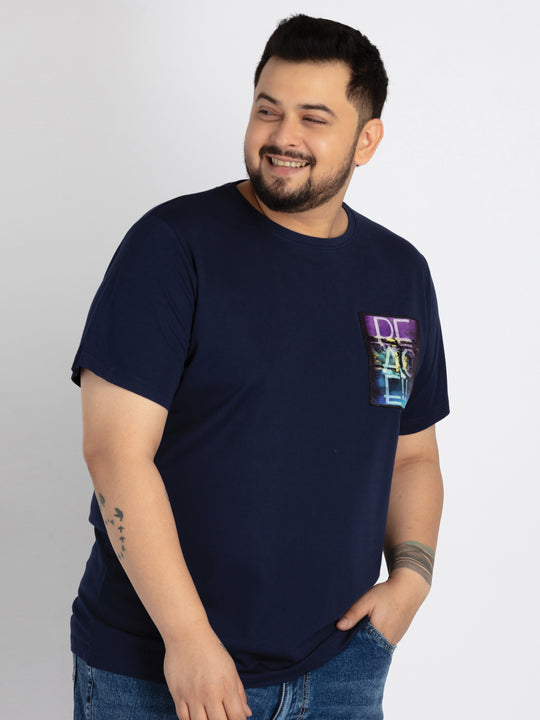 Mens Plus Size Mens Blue Round Neck T-shirt