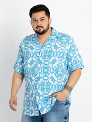 Blue Cuban Collar Printed Shirt