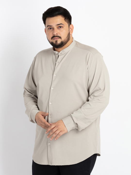 Mens Plus Size Grey Mandarin Collar Solid Shirt