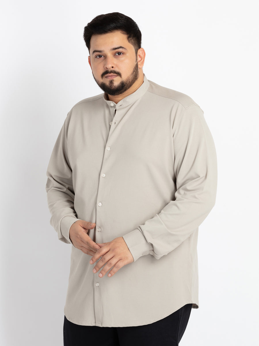 Mens Plus Size Grey Mandarin Collar Solid Shirt